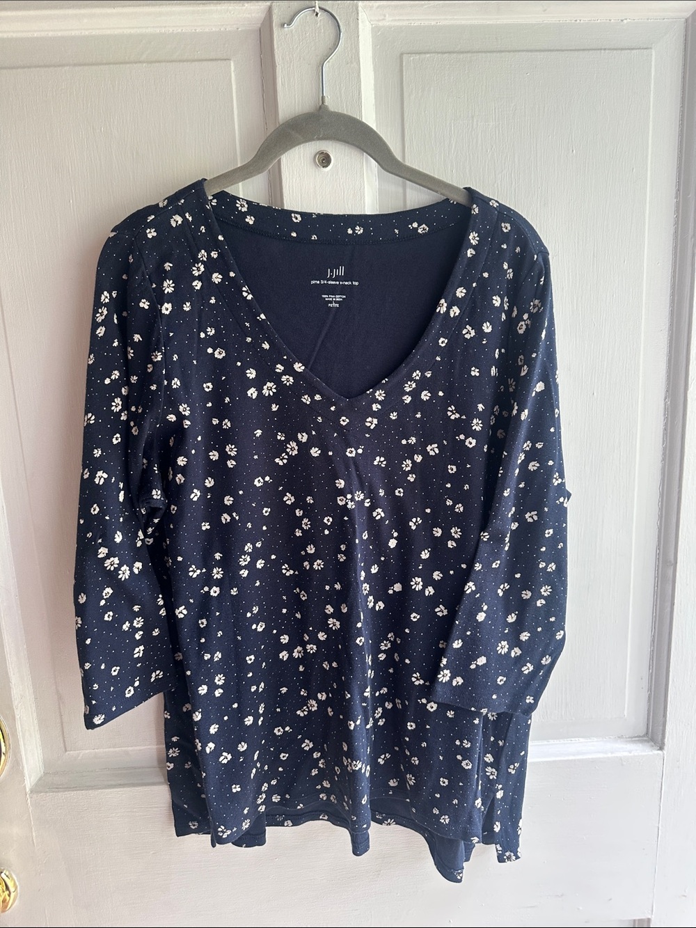 Navy Floral V-Neck Long Sleeve Top